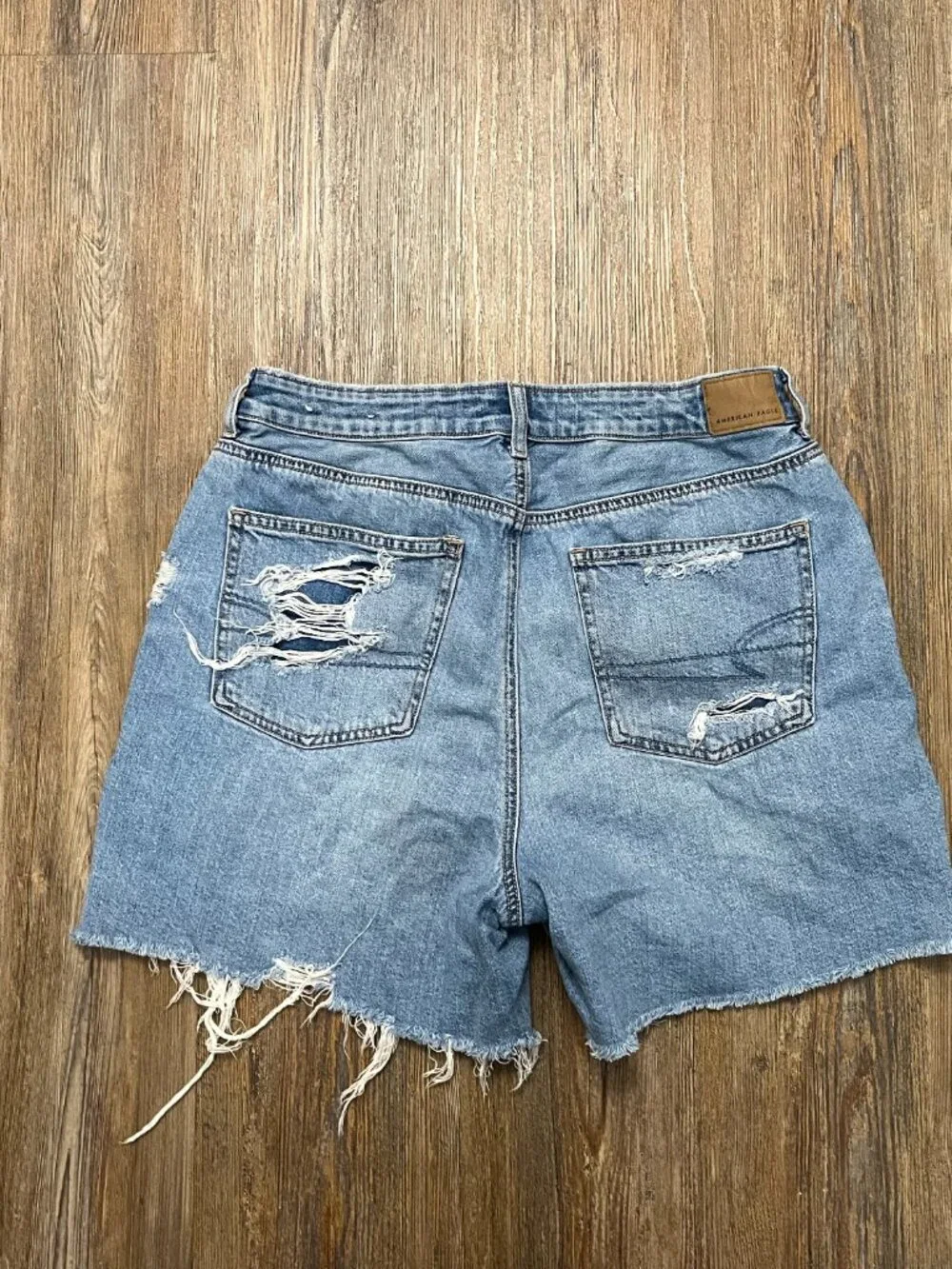 American Eagle Denim Shorts -Women Size 12 -Highest Rise Waist -Baggy-Distressed
